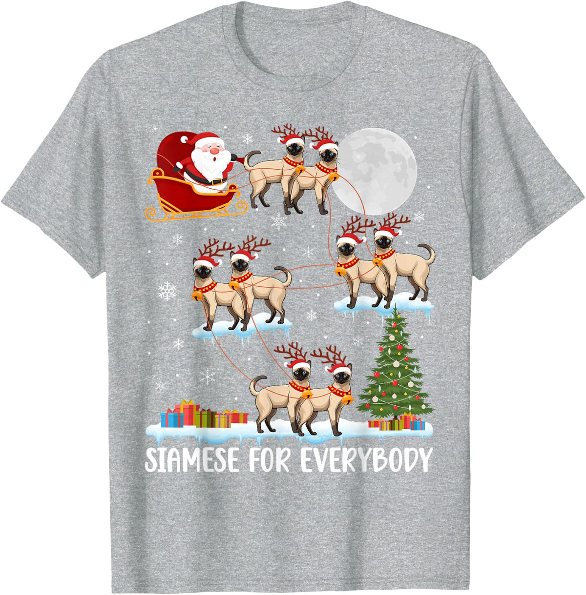 Siamese for Everybody Siamese Christmas Siamese Cat Xmas T-Shirt - Heather Grey