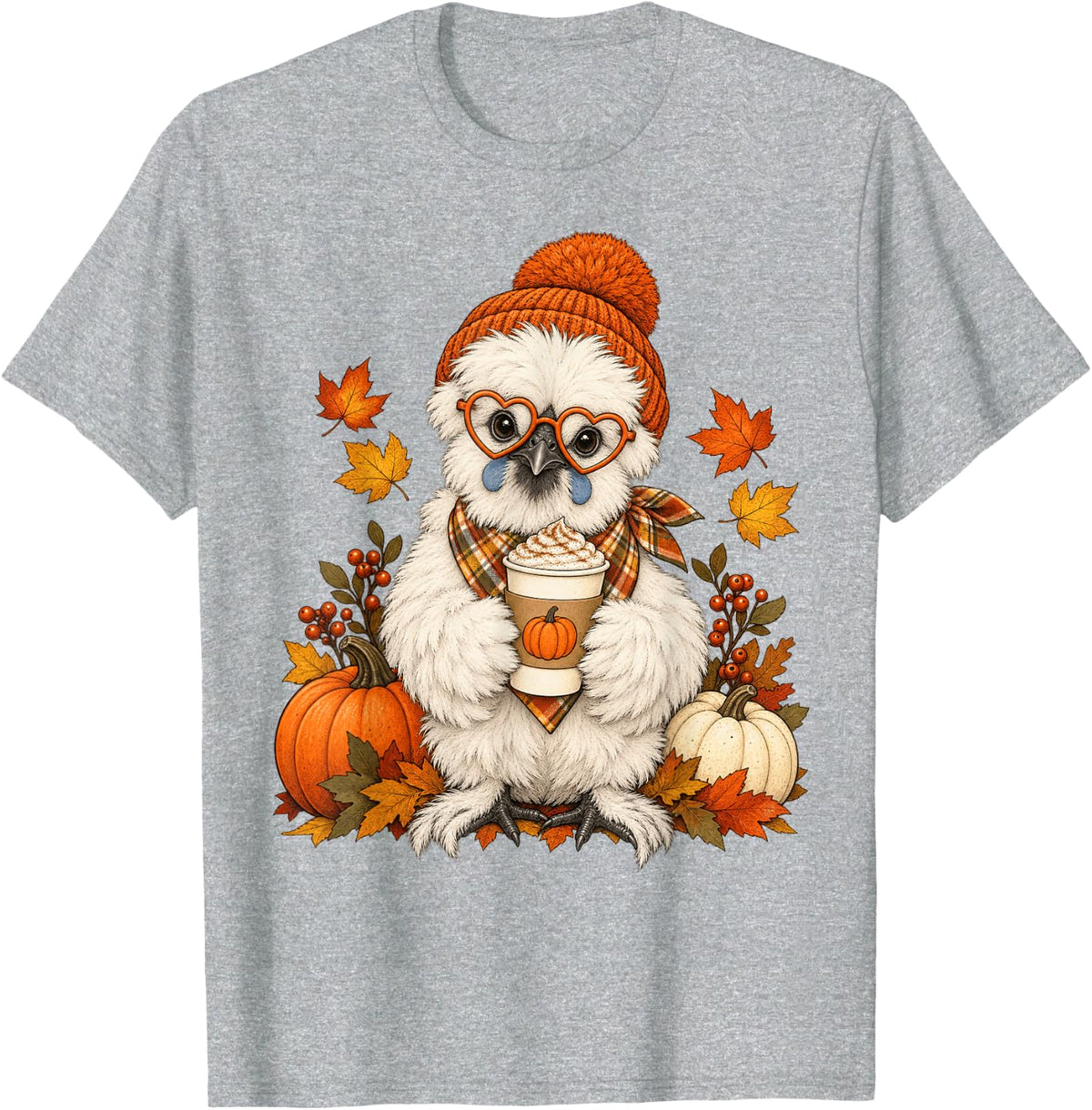 Silkie Chicken Fall Autumn Season Pumpkin Spice Farm Animal T-Shirt - Heather Grey