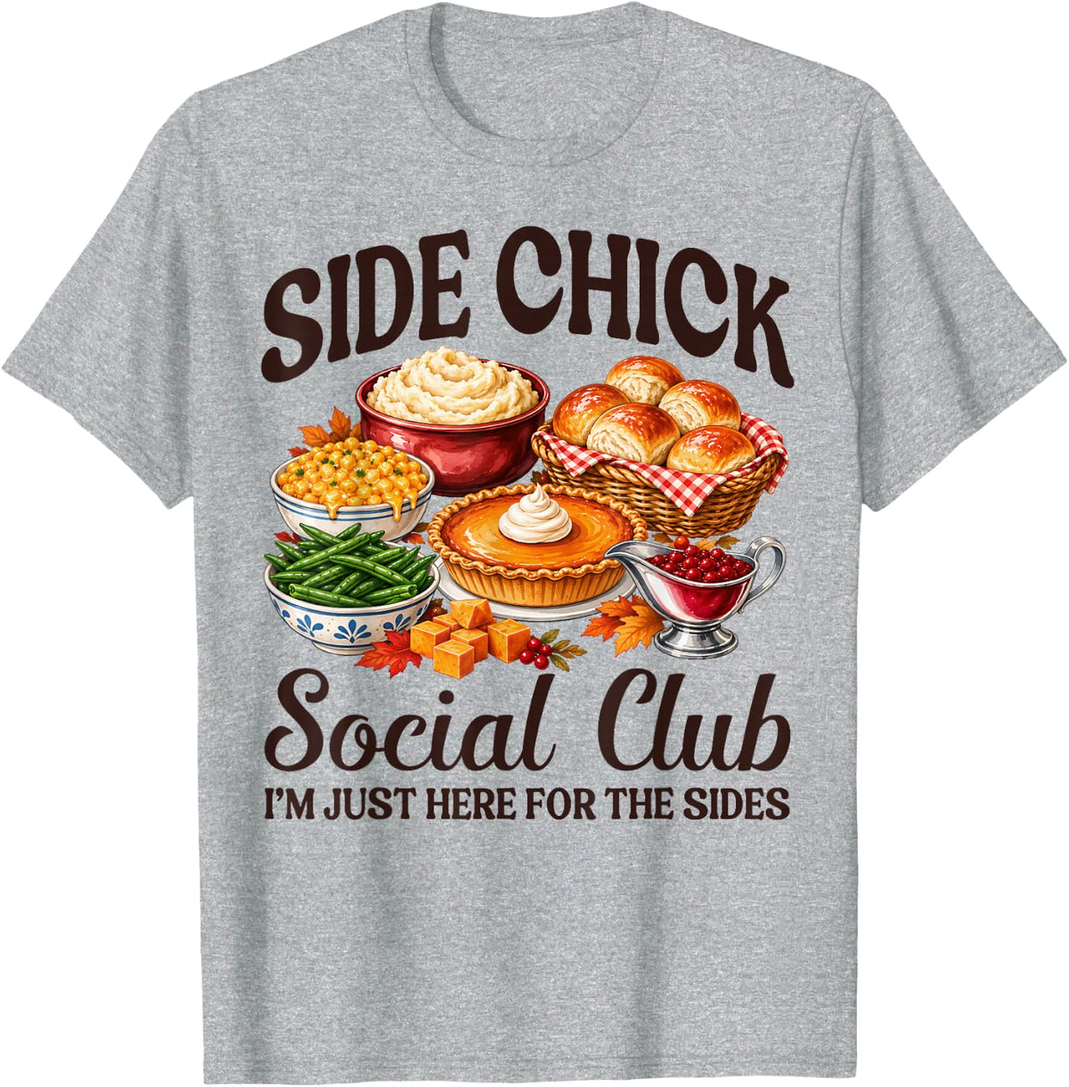 Side Chick Social Club Thanksgiving Side Dish Doodle Kids T-Shirt - Heather Grey