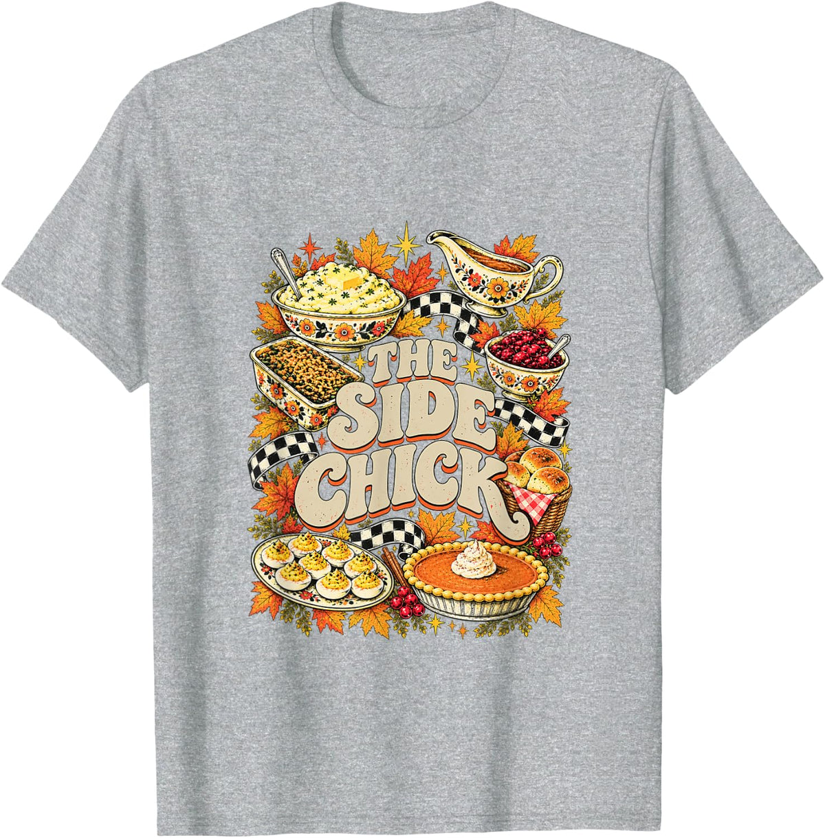 Side Chick Funny Thanksgiving Retro Y2K Friendsgiving T-Shirt - Heather Grey
