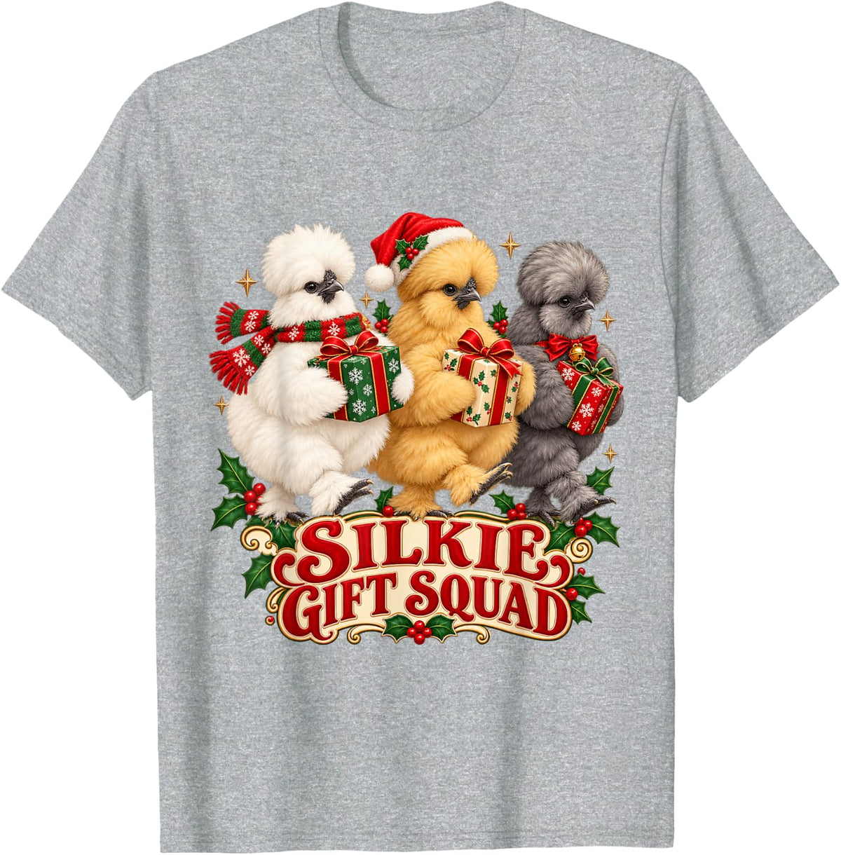 Silkie Squad Cute Christmas Chicken Lover Holiday Merry Xmas T-Shirt - Heather Grey